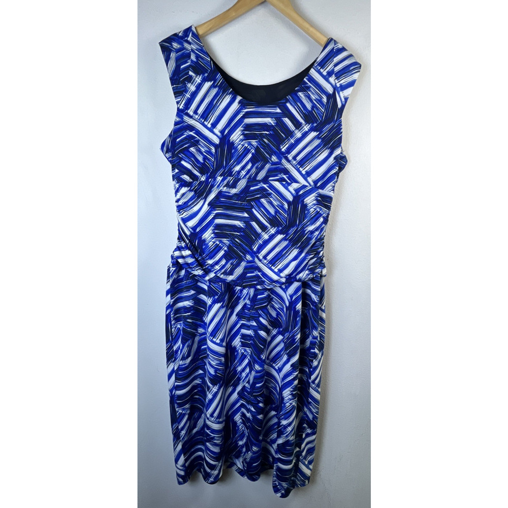 Nine West 3946 Blue 14 Abstract Ruched Waist Stretch Jersey Sheath Dress $98 - Picture 10 of 16